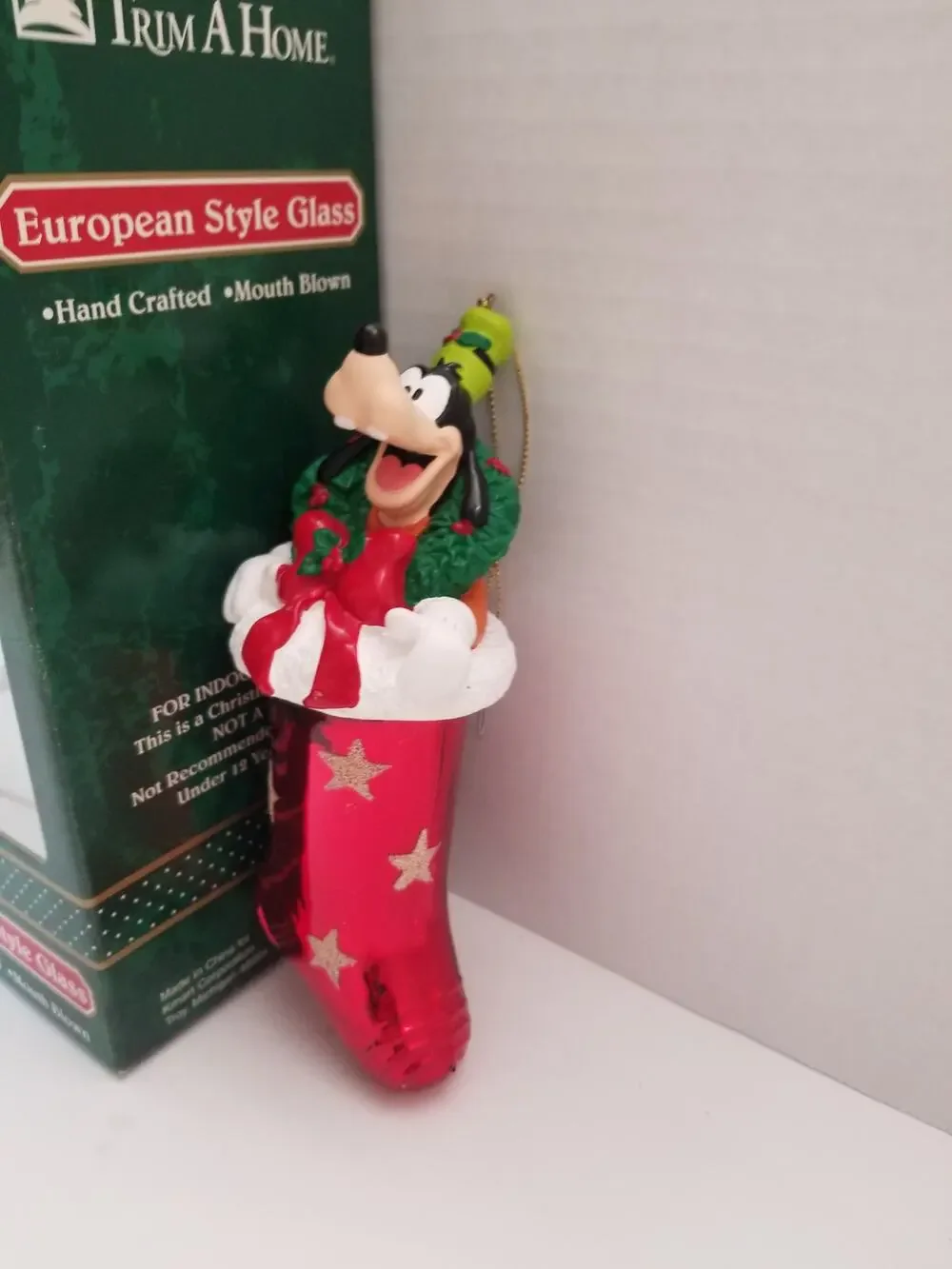 Vtg Trim A Tree European Style Glass Ornament Disney Goofy Stocking 8